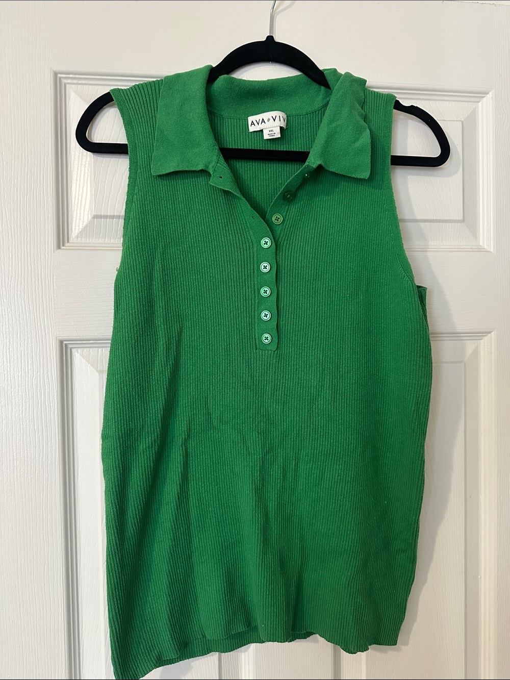 Ava & Viv Green Ribbed Polo Tank